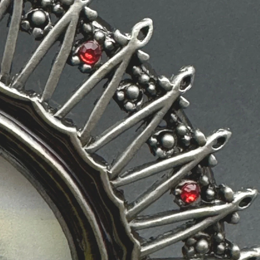Jeweled Crown Picture Frame Silver Tone Red‎ Rhinestone Coastal Glam 2.5